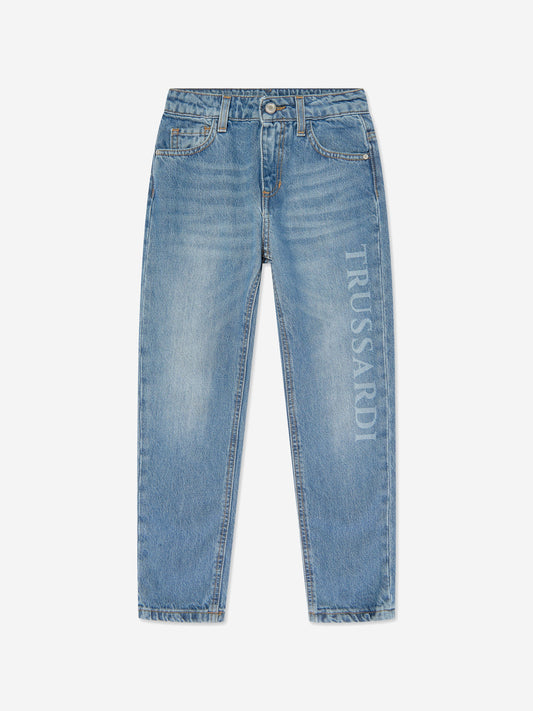 Trussardi 儿童 Duranti 徽标修身蓝色牛仔裤