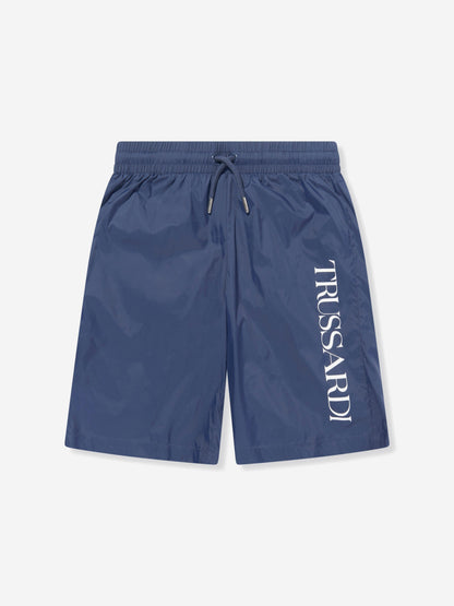 Trussardi 男童 Zakery Logo 海军蓝泳裤