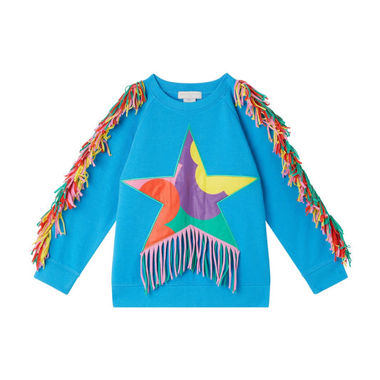 女童蓝色流苏棉卫衣