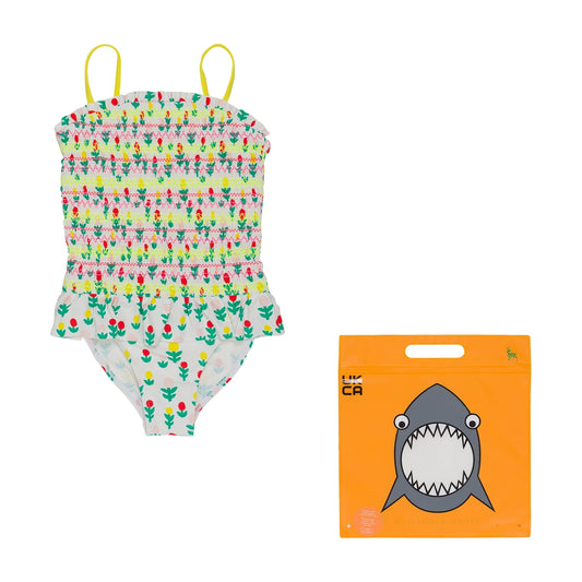 女童彩色碎花泳衣