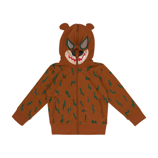 男童棕色印花拉链上衣