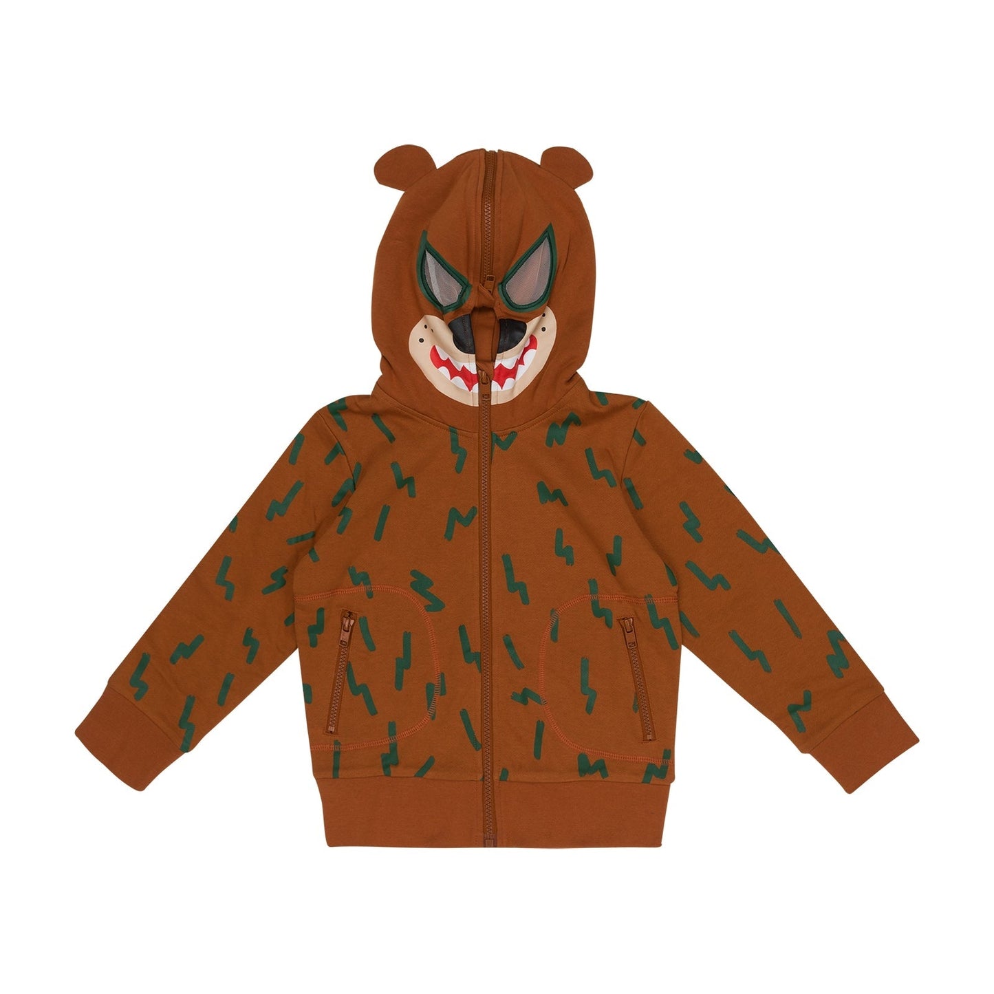 男童棕色印花拉链上衣