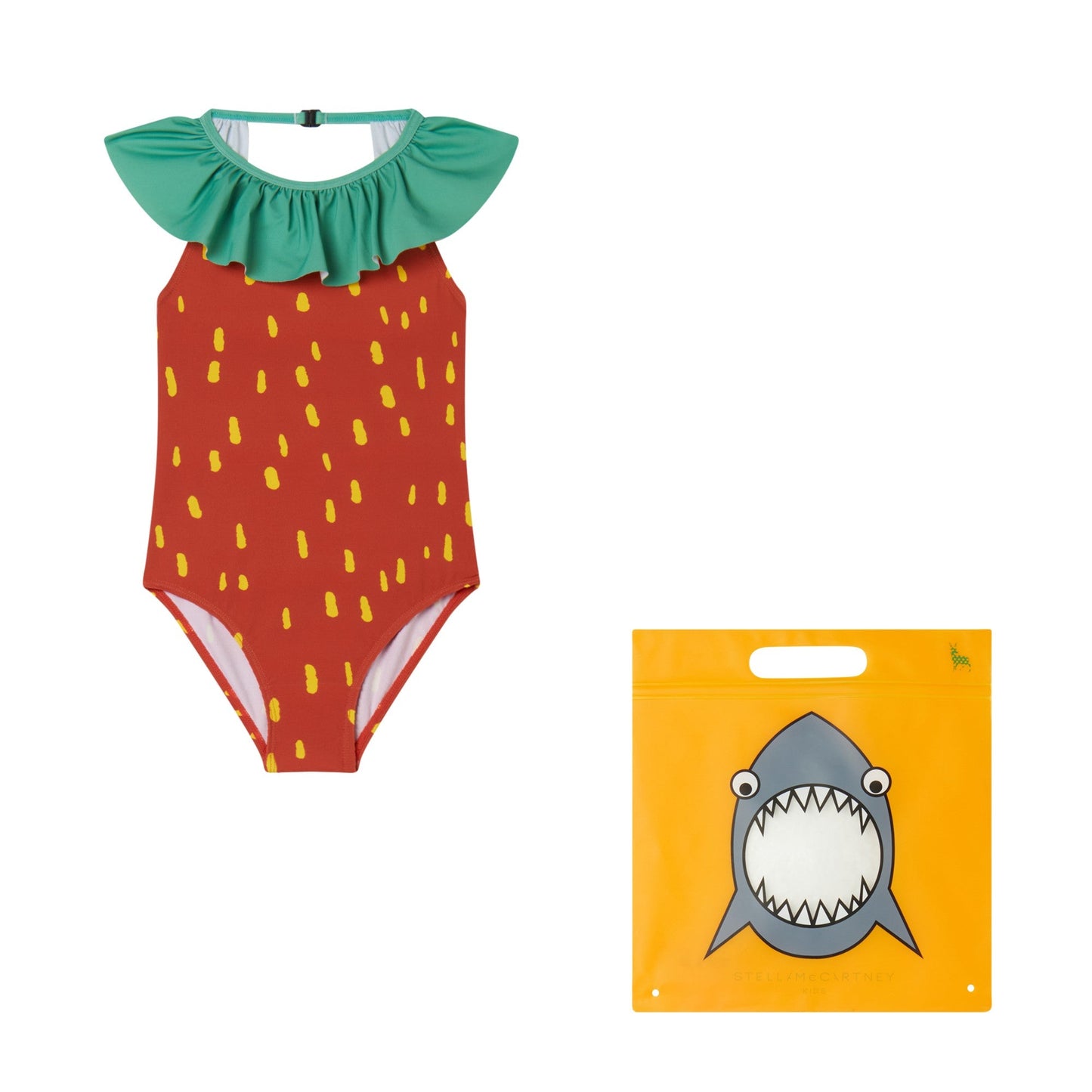 女童红色荷叶边泳衣