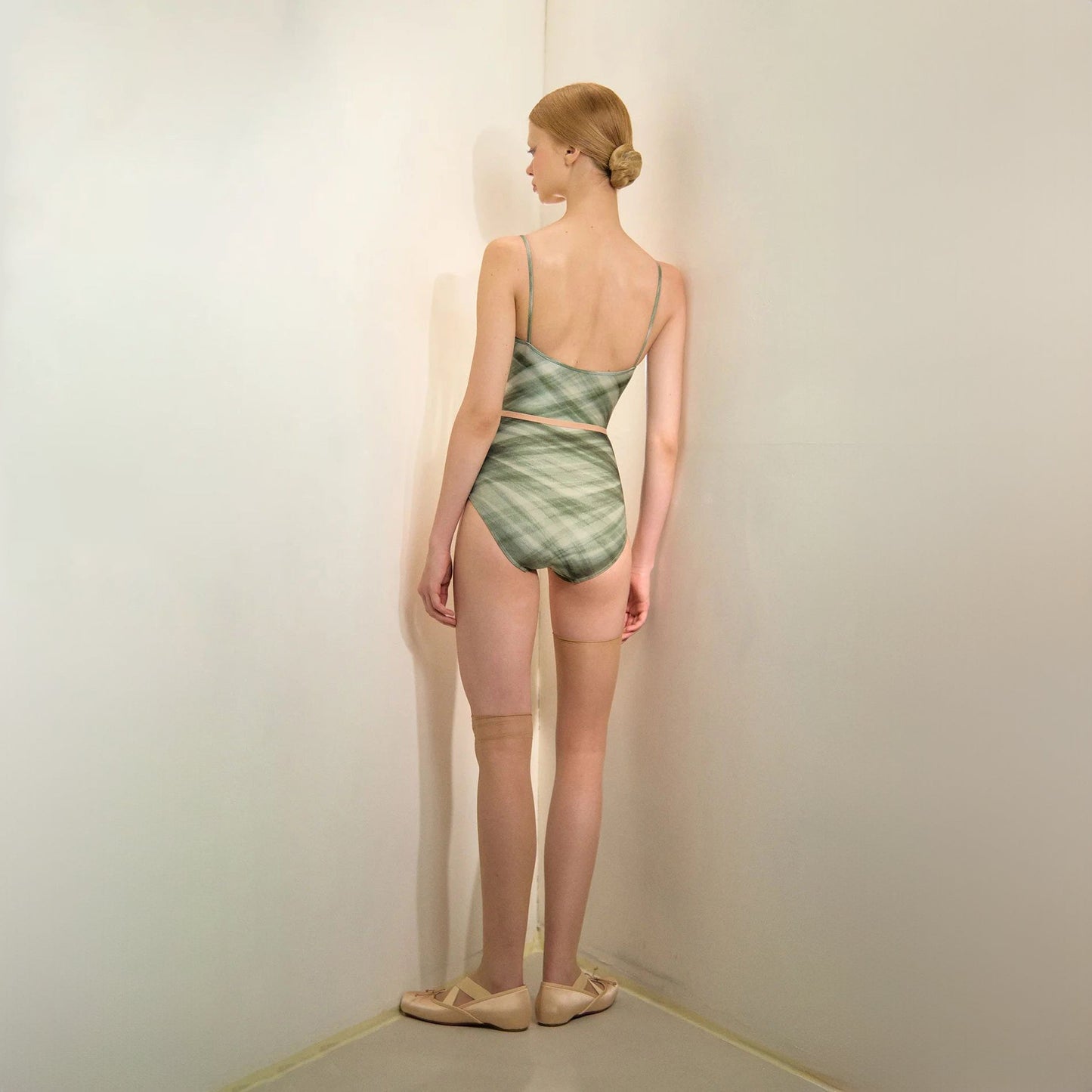 女士绿色格子"TULLE PLIÉ"芭蕾舞连体衣(253LE03VL/evergreen)