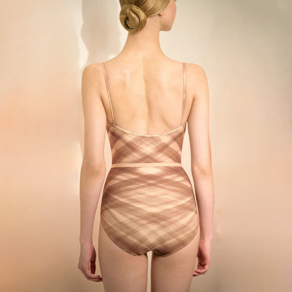 女士摩卡色格子"TULLE PLIÉ"芭蕾舞连体衣(253LE03VL/mocha)