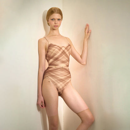 女士摩卡色格子"TULLE PLIÉ"芭蕾舞连体衣(253LE03VL/mocha)