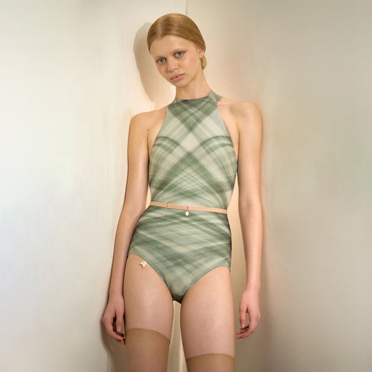 女士绿色格子"TULLE PLIÉ"芭蕾舞连体衣(201LE20VL/evergreen)