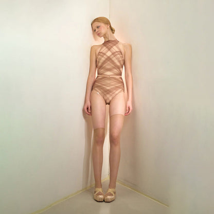 女士摩卡色格子"TULLE PLIÉ"芭蕾舞连体衣(201LE20VL/mocha)