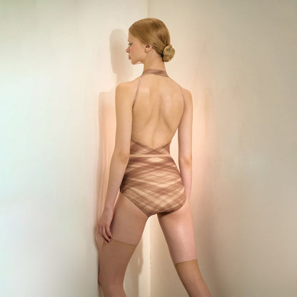 女士摩卡色格子"TULLE PLIÉ"芭蕾舞连体衣(201LE20VL/mocha)