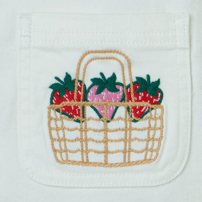 女童白色樱桃刺绣牛仔裤