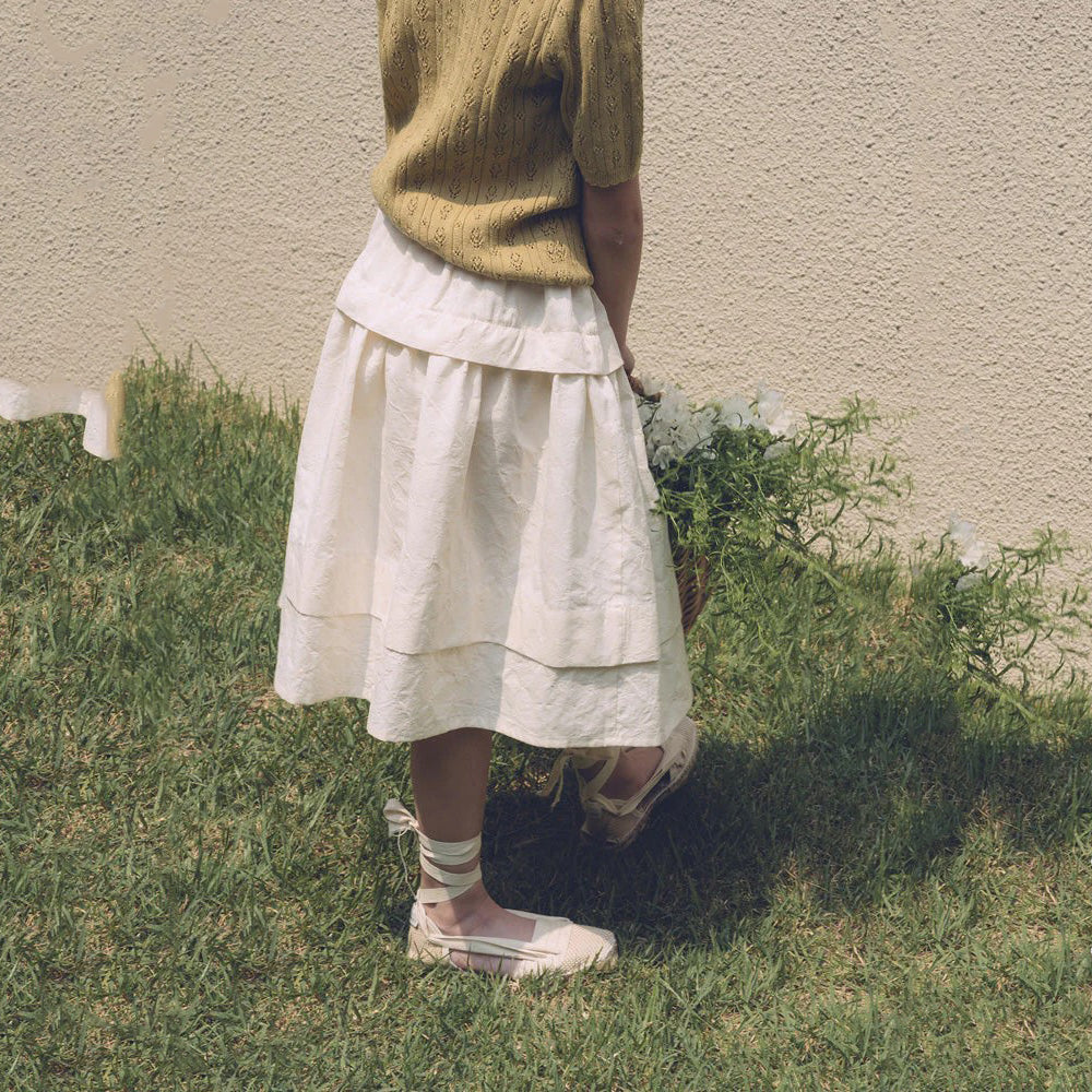 女童奶油白棉短裙