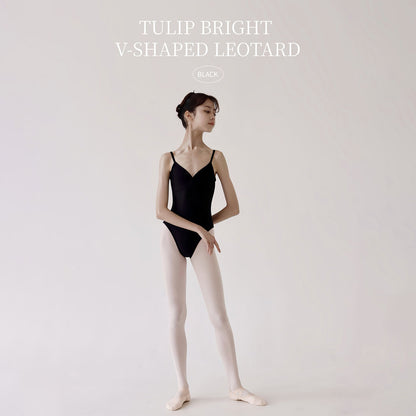 女童黑色芭蕾舞连体衣(Tulip Bright V-shaped Leotard Black/Black)