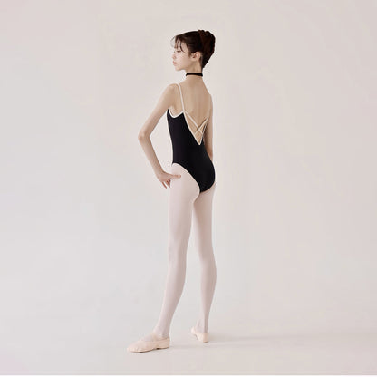 女童黑色芭蕾舞连体衣(Tulip Cross Beige Line Leotard Black/Black)
