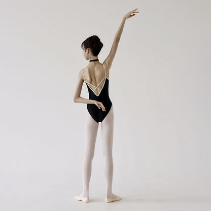 女童黑色芭蕾舞连体衣(Tulip Cross Beige Line Leotard Black/Black)