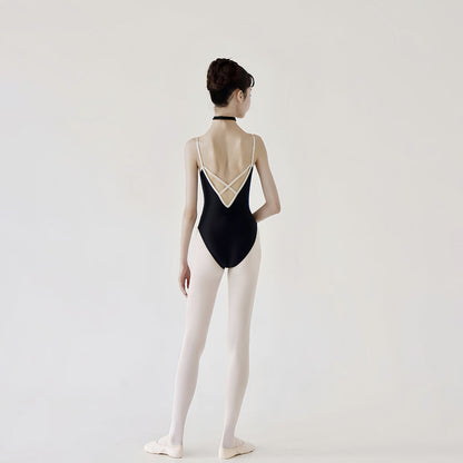 女童黑色芭蕾舞连体衣(Tulip Cross Beige Line Leotard Black/Black)