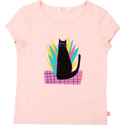 Girls Pink Printed Cotton T-shirt
