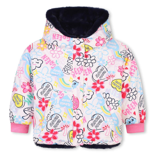 女童玫瑰粉印花棉服