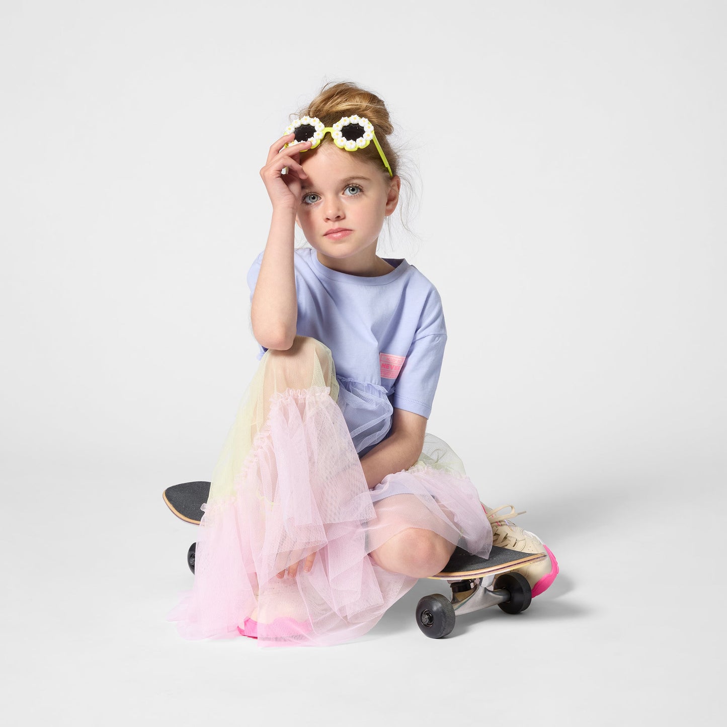 女童薰衣草色薄纱连衣裙