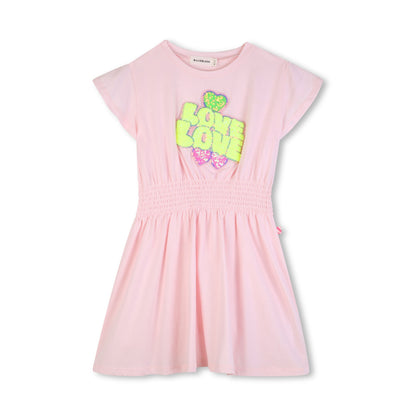 女童浅粉色亮片棉连衣裙