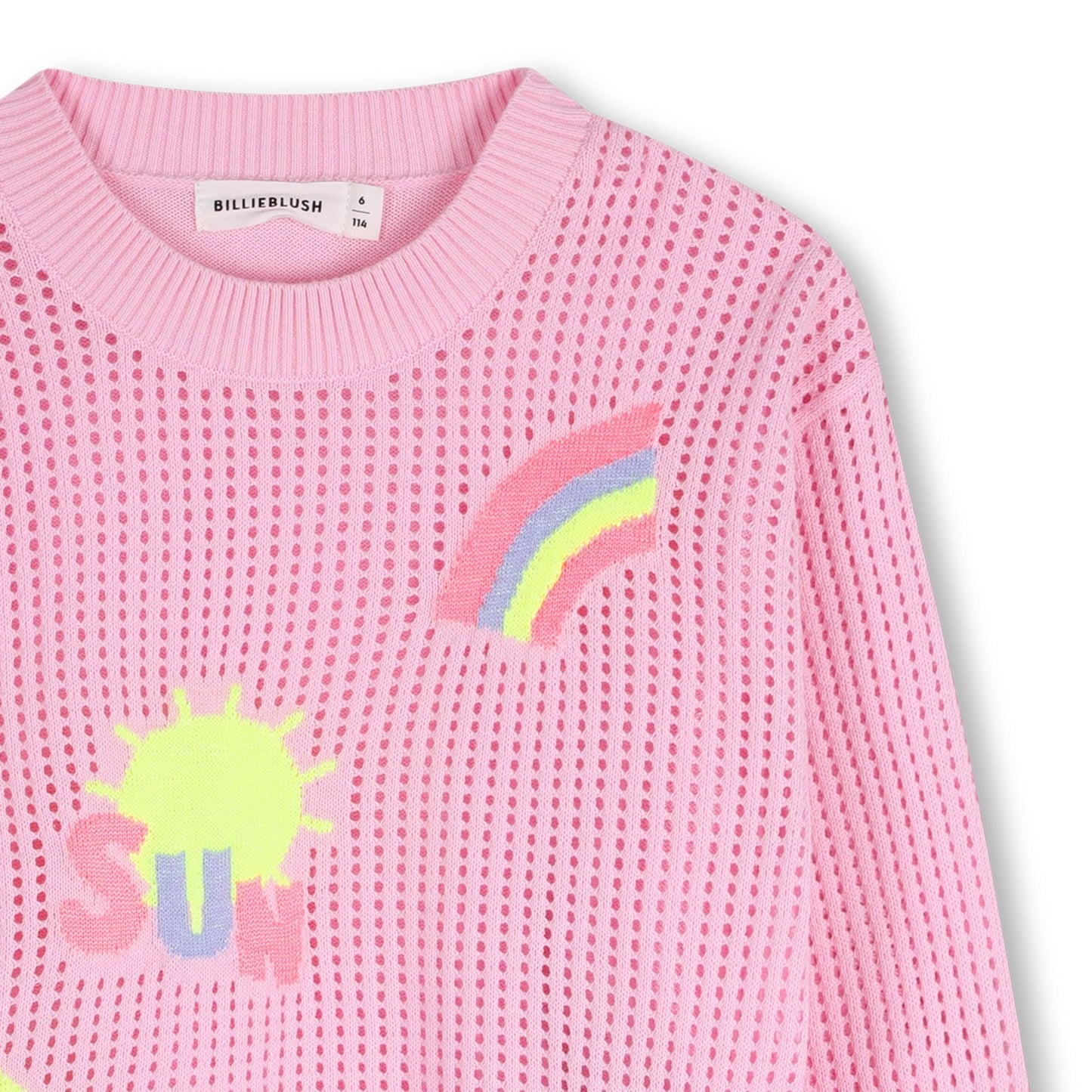 女童粉色镂空棉针织毛衣