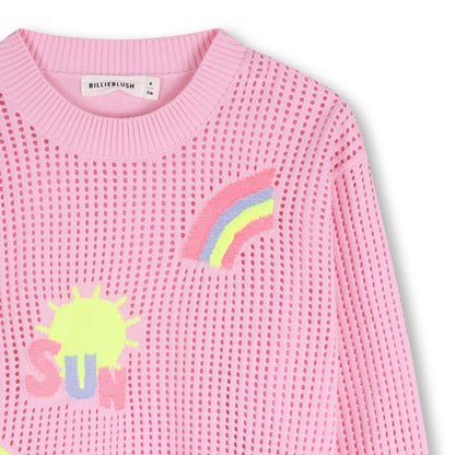 女童粉色镂空棉针织毛衣