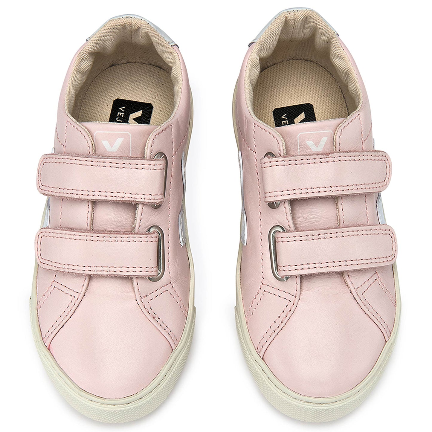 Girls  Pink   Leather Velcro   With  White  "V" Shoes