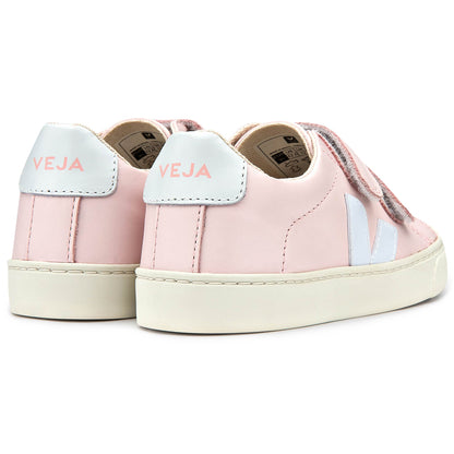 Girls  Pink   Leather Velcro   With  White  "V" Shoes