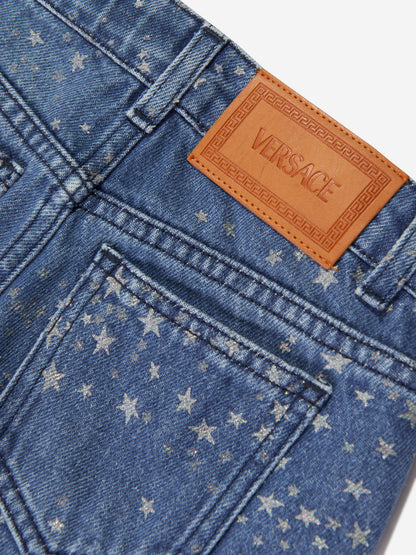 Versace 女童蓝色喇叭闪光牛仔裤