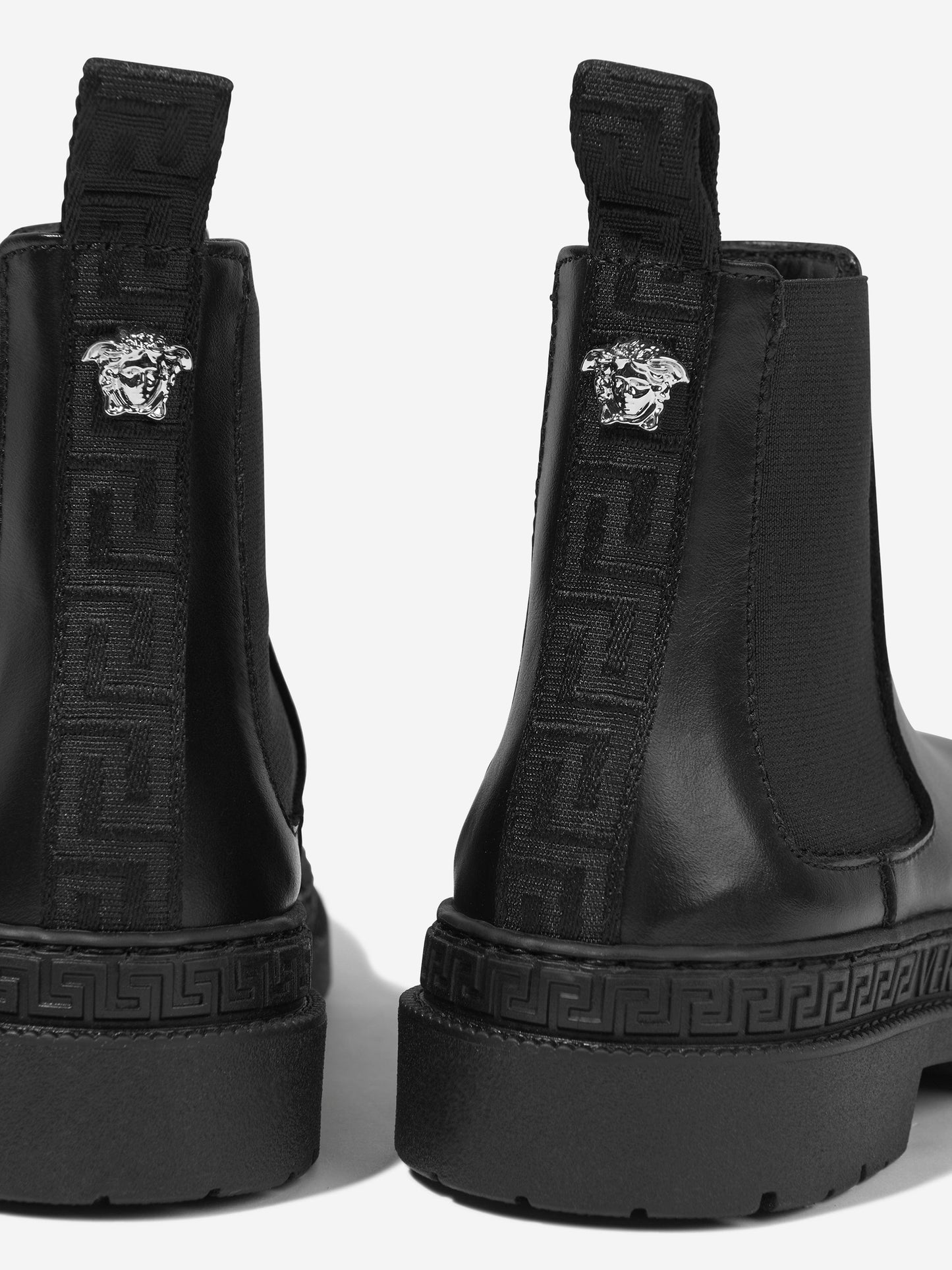 Versace 儿童皮革切尔西靴（黑色）