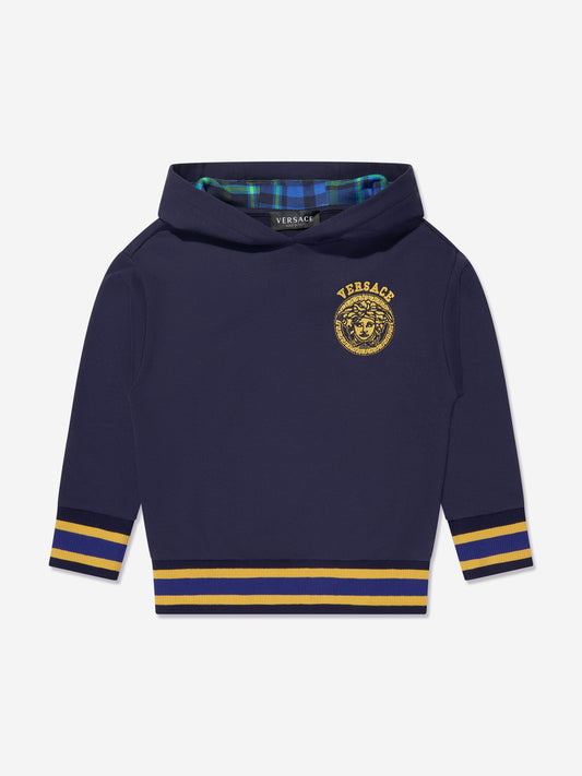 Versace Boys 海军蓝美杜莎徽标连帽衫