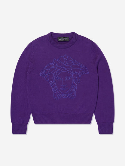 Versace 女童紫色羊毛徽标毛衣
