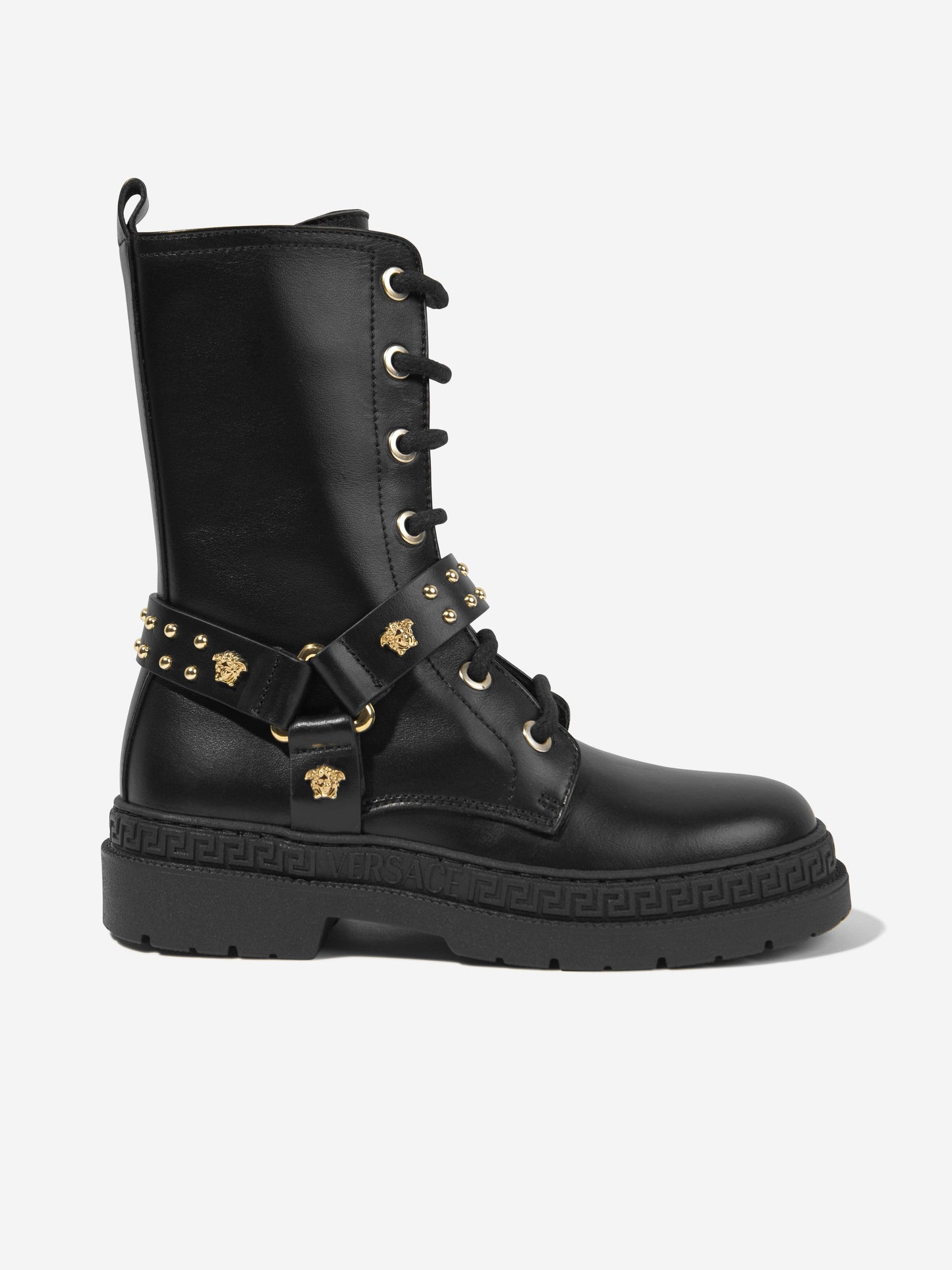 Versace 女童黑色皮革机车靴