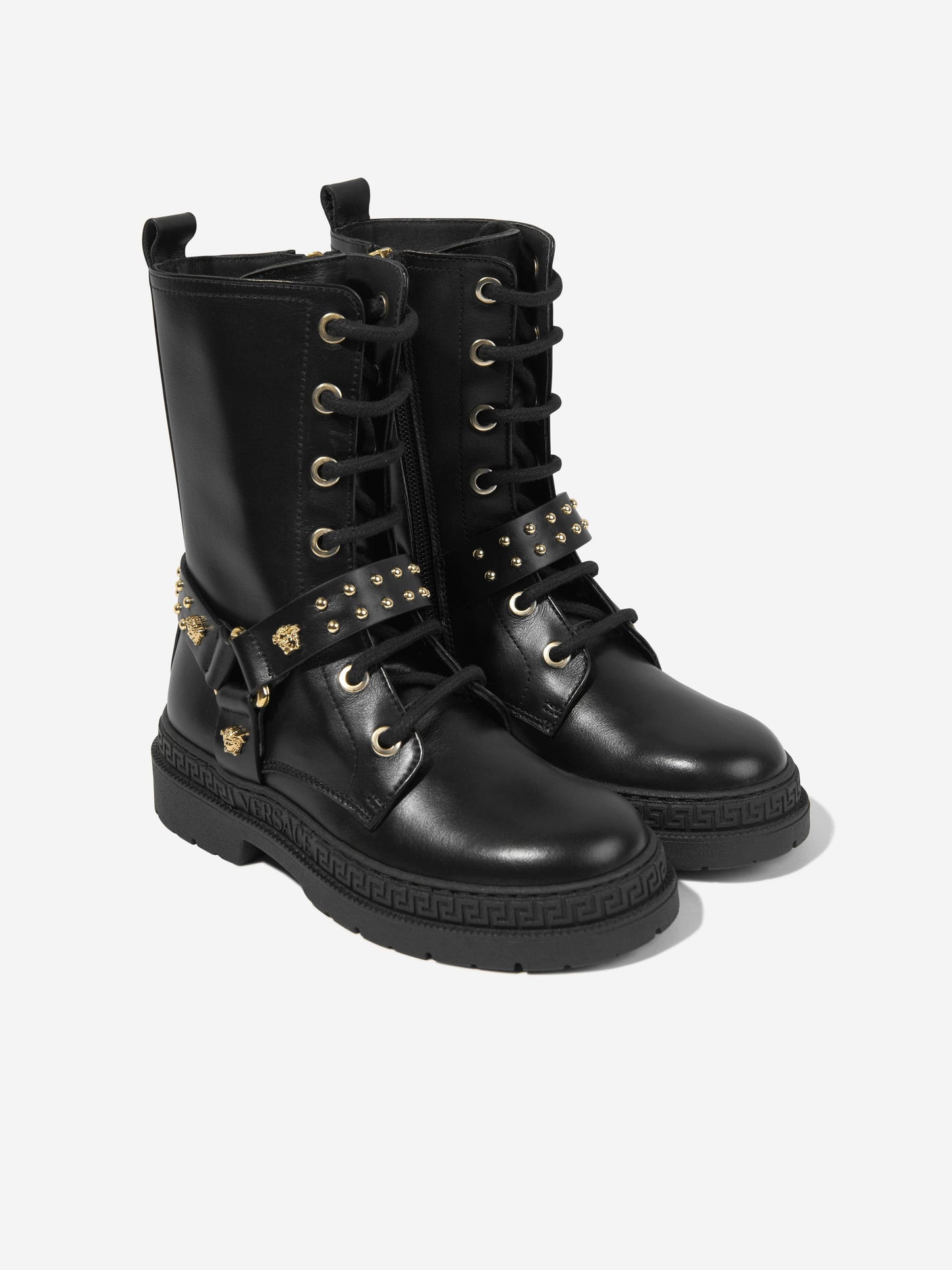 Versace 女童黑色皮革机车靴