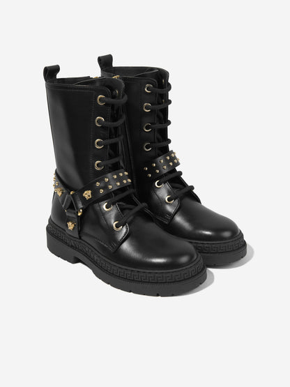 Versace 女童黑色皮革机车靴