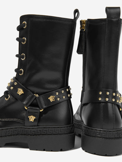 Versace 女童黑色皮革机车靴