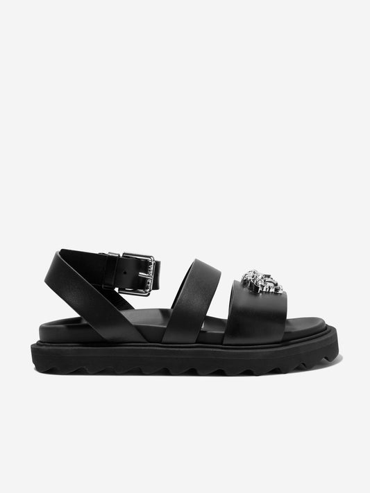 Versace 儿童皮革美杜莎徽标凉鞋（黑色）