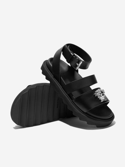 Versace 儿童皮革美杜莎徽标凉鞋（黑色）