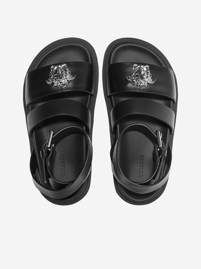 Versace 儿童皮革美杜莎徽标凉鞋（黑色）