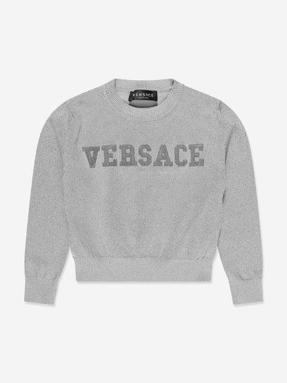 Versace 女童银色徽标针织毛衣