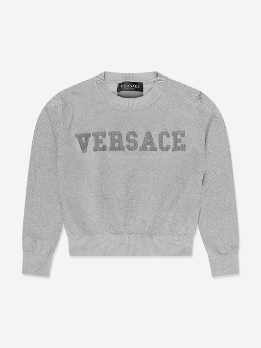 Versace 女童银色徽标针织毛衣