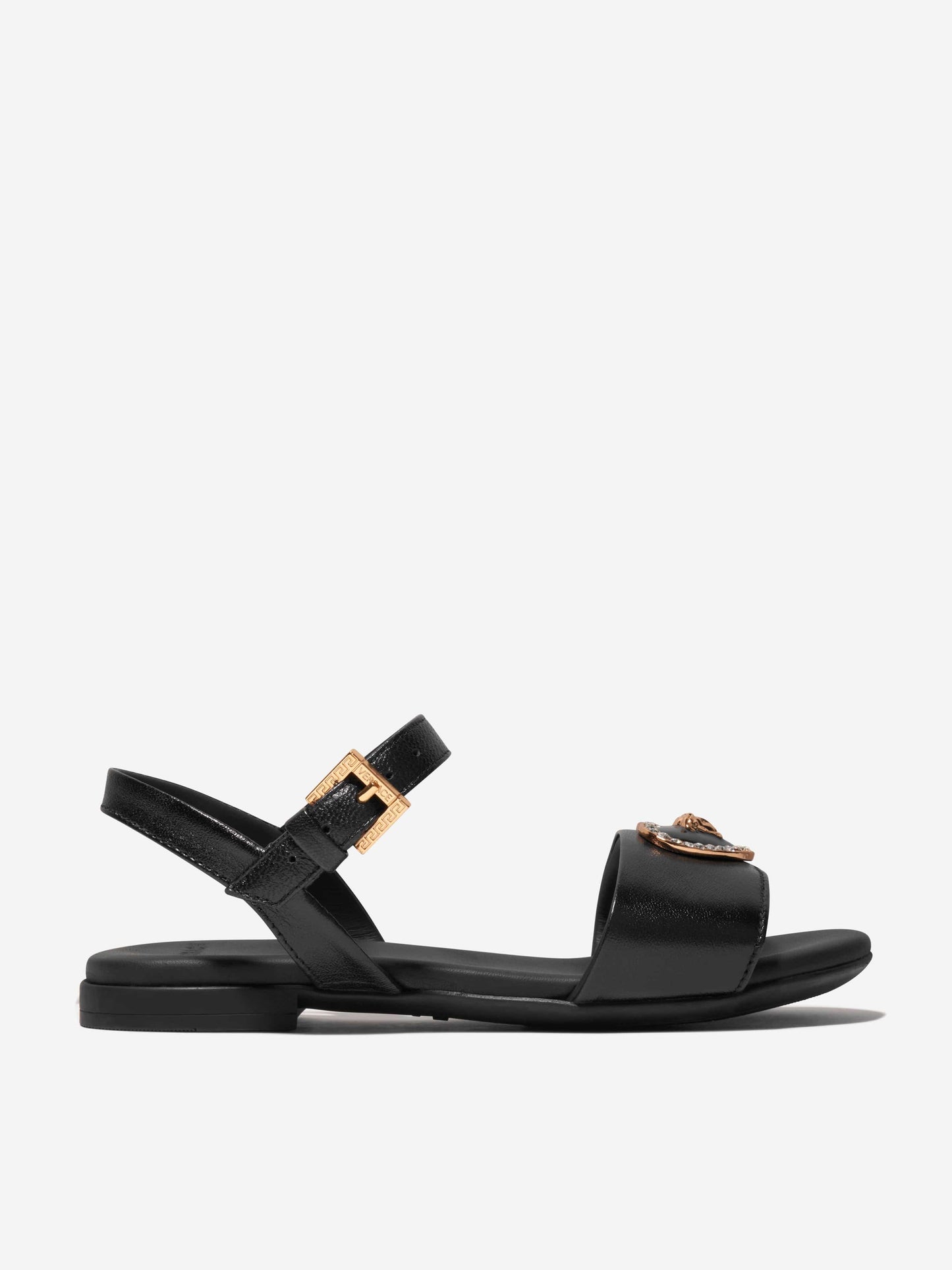 Versace 女童皮革心形徽标凉鞋（黑色）