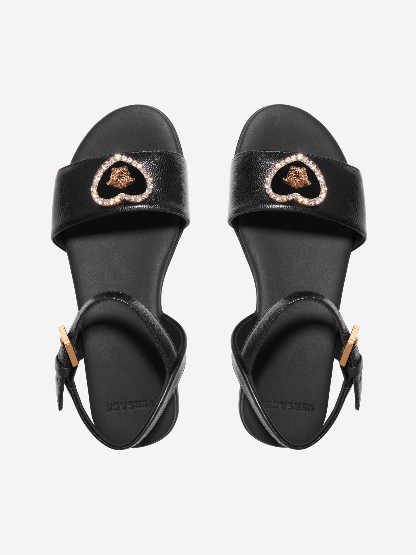 Versace 女童皮革心形徽标凉鞋（黑色）
