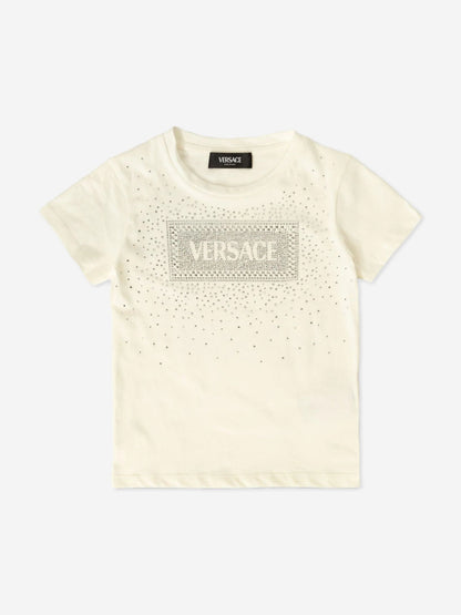 Versace 女童白色 Diamante 徽标 T 恤