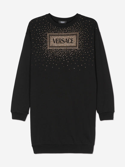 Versace 女童 Diamante 徽标毛衣裙（黑色）