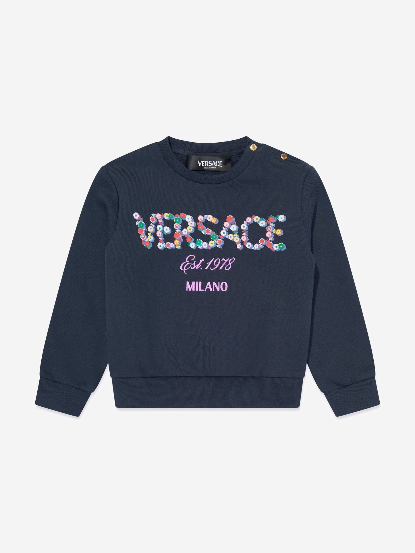 Versace 女婴花朵徽标运动衫（海军蓝）