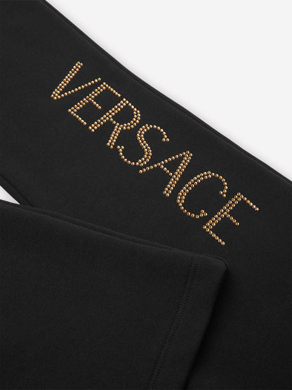 Versace 女童喇叭形徽标慢跑裤（黑色）