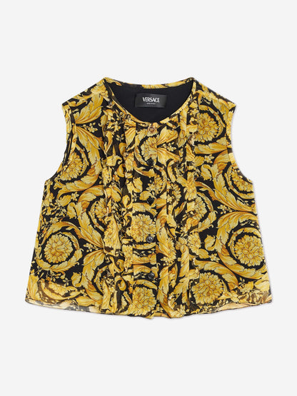 Versace 女童真丝巴洛克乔其纱金色衬衫