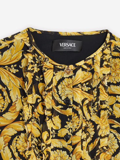 Versace 女童真丝巴洛克乔其纱金色衬衫