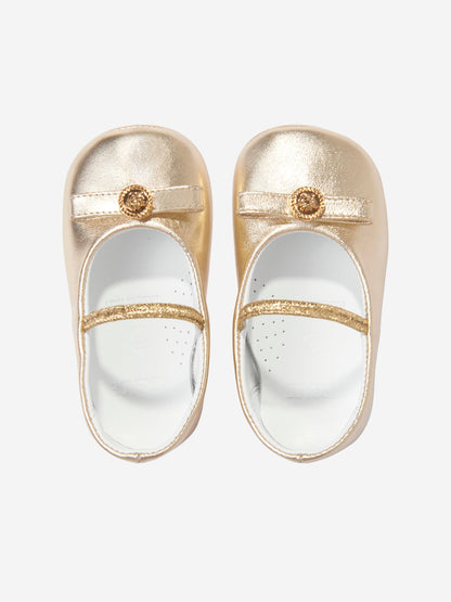 Versace 女婴学步前皮革鞋（金色）