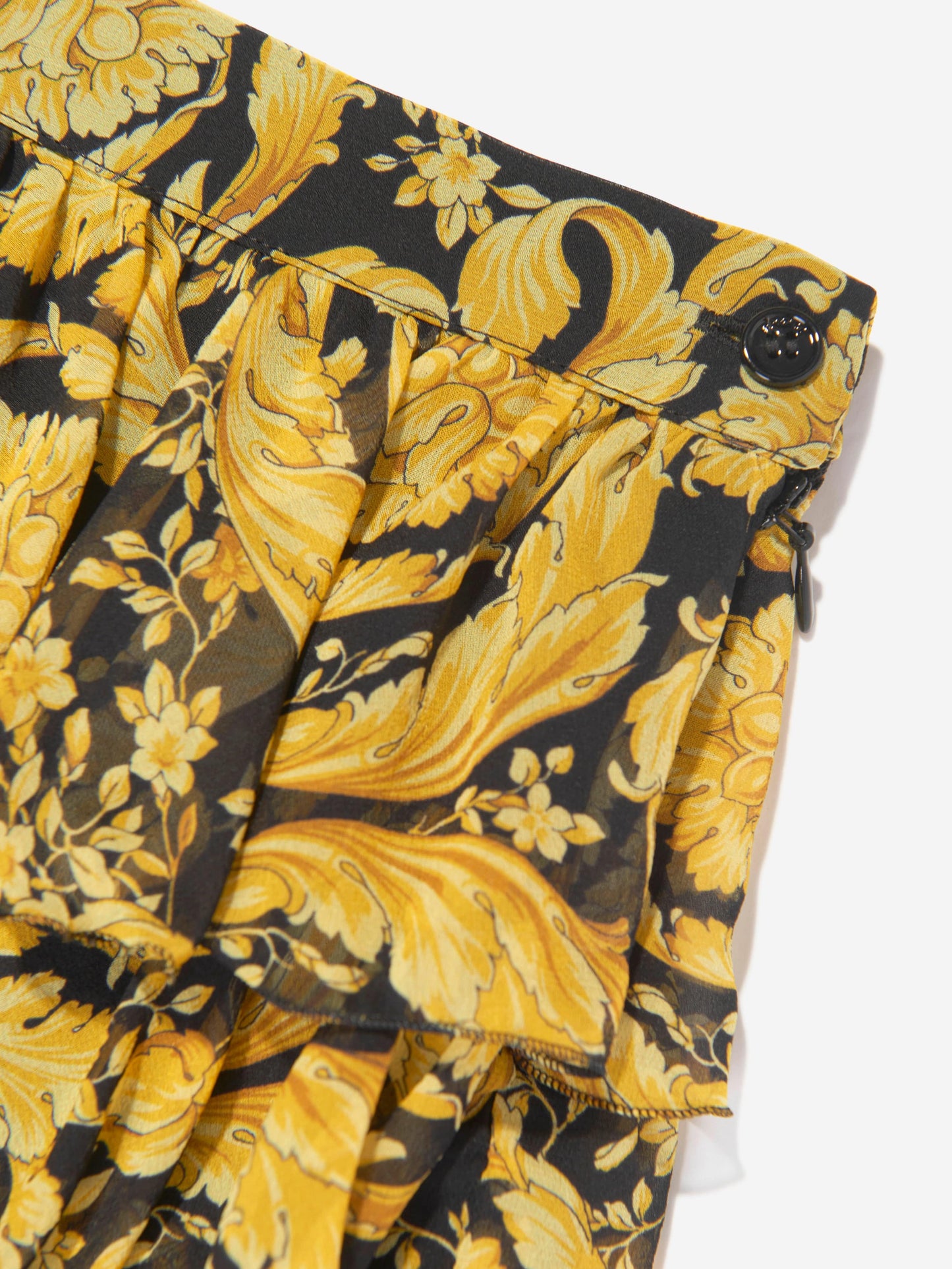 Versace 女童真丝巴洛克褶边金色半身裙